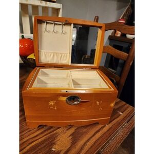 Vintage Wooden Locking Jewlery‎ Chest,  Velvet Lined With Mirror, Lift Away Tray